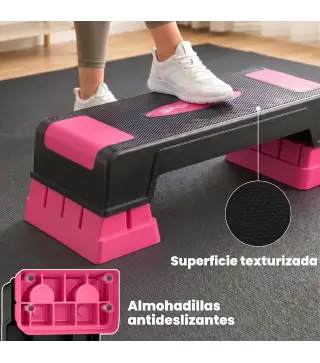 Step de Aeróbic Step para Fitness con Altura Ajustable de 12/17,5/22,5 cm Carga 250 kg para Casa Gimnasio Rosa