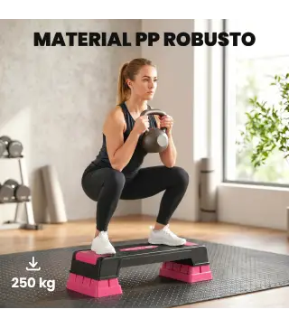 Step de Aeróbic Step para Fitness con Altura Ajustable de 12/17,5/22,5 cm Carga 250 kg para Casa Gimnasio Rosa