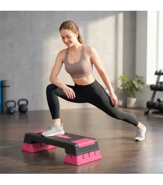 Step de Aeróbic Step para Fitness con Altura Ajustable de 12/17,5/22,5 cm Carga 250 kg para Casa Gimnasio Rosa