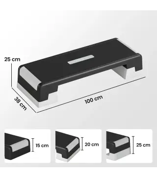 Step de Aeróbic Step para Fitness con Altura Ajustable de 15/20/25 cm Carga 250 kg para Casa Gimnasio Negro