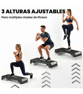 Step de Aeróbic Step para Fitness con Altura Ajustable de 15/20/25 cm Carga 250 kg para Casa Gimnasio Negro