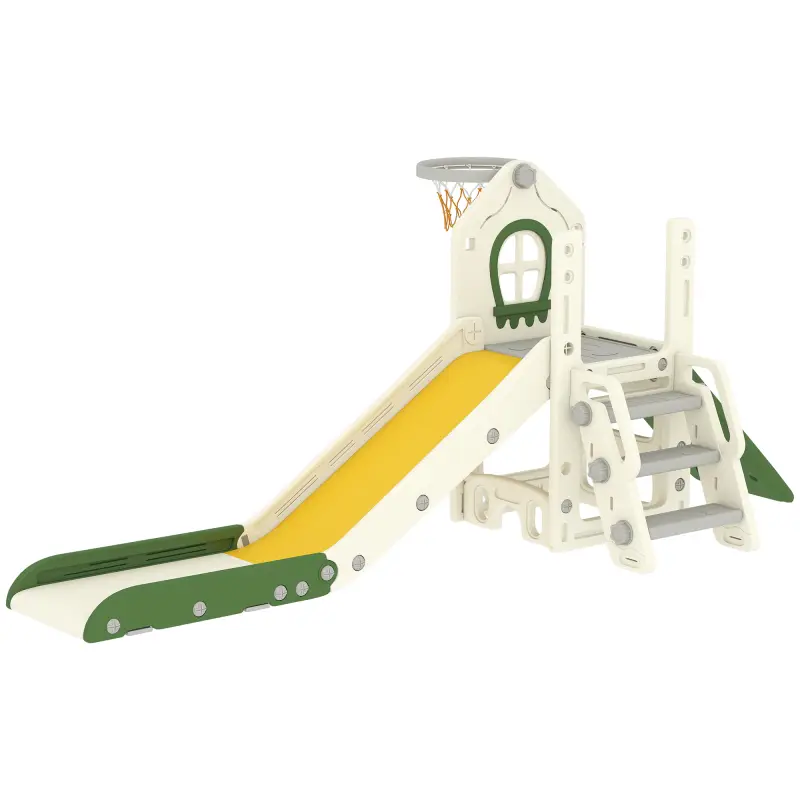 Tobogán Infantil Plegable 5 en 1 con Escalador Aro de Baloncesto Pelota Almacenamiento y Peldaños Crema Tobogán Infantil Plegable 5 en 1 con Escalador Aro de Baloncesto Pelota Almacenamiento y Peldaños Crema