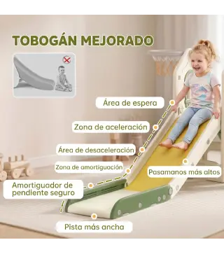 Tobogán Infantil Plegable 4 en 1 con Escalador Aro de Baloncesto Pelota Almacenamiento y Peldaños Crema