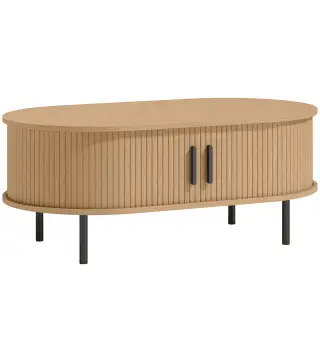 Mesa de Centro con Puertas de Tambor Deslizantes Mesa de Café Ovalada con Almacenamiento Oculto 100x55x40 cm Natural