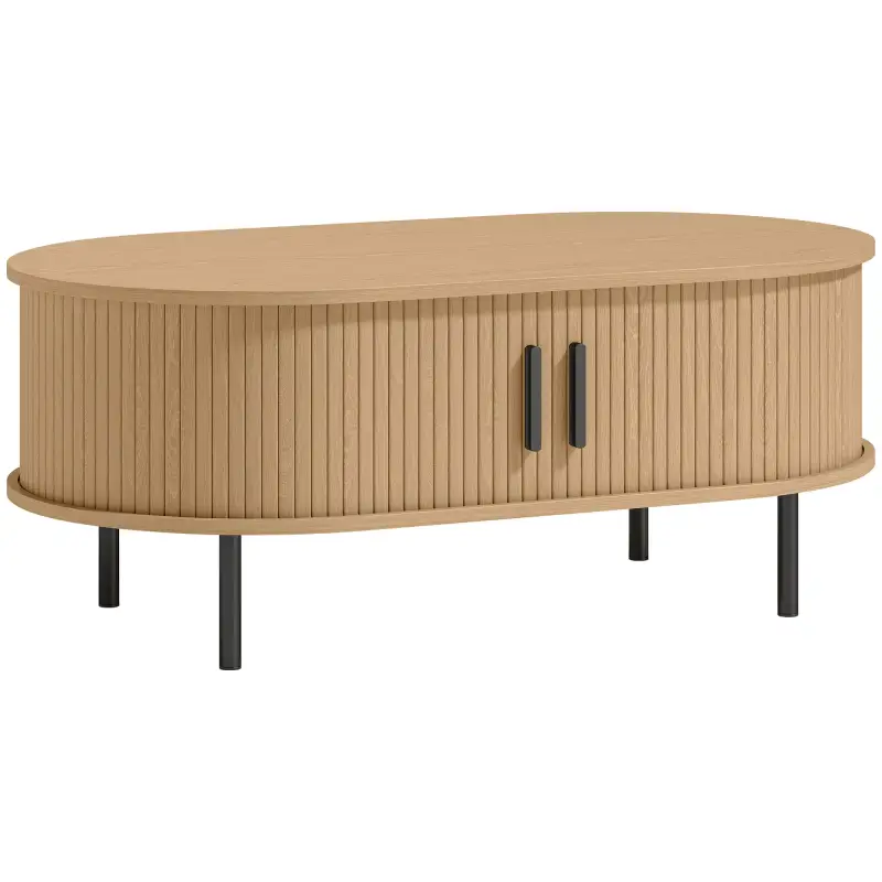 Mesa de Centro con Puertas de Tambor Deslizantes Mesa de Café Ovalada con Almacenamiento Oculto 100x55x40 cm Natural Mesa de Centro con Puertas de Tambor Deslizantes Mesa de Café Ovalada con Almacenamiento Oculto 100x55x40 cm Natural