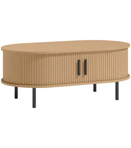 Mesa de Centro con Puertas de Tambor Deslizantes Mesa de Café Ovalada con Almacenamiento Oculto 100x55x40 cm Natural