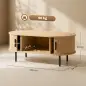 Mesa de Centro con Puertas de Tambor Deslizantes Mesa de Café Ovalada con Almacenamiento Oculto 100x55x40 cm Natural Mesa de Centro con Puertas de Tambor Deslizantes Mesa de Café Ovalada con Almacenamiento Oculto 100x55x40 cm Natural