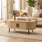 Mesa de Centro con Puertas de Tambor Deslizantes Mesa de Café Ovalada con Almacenamiento Oculto 100x55x40 cm Natural Mesa de Centro con Puertas de Tambor Deslizantes Mesa de Café Ovalada con Almacenamiento Oculto 100x55x40 cm Natural