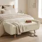 Banco Almacenaje 150 cm Tapizado en Pana Banco Pie de Cama con Brazos Redondeados y Patas de Madera Beige