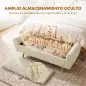 Banco Almacenaje 150 cm Tapizado en Pana Banco Pie de Cama con Brazos Redondeados y Patas de Madera Beige