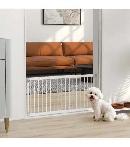 Barrera de Seguridad para Perros Pequeños Extensible 67-93,5 cm Altura 45 cm para Puertas y Escaleras Blanco