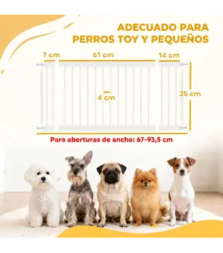 Barrera de Seguridad para Perros Pequeños Extensible 67-93,5 cm Altura 45 cm para Puertas y Escaleras Blanco
