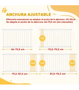 Barrera de Seguridad para Perros Pequeños Extensible 67-93,5 cm Altura 45 cm para Puertas y Escaleras Blanco