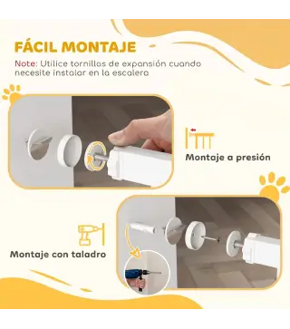 Barrera de Seguridad para Perros Pequeños Extensible 67-93,5 cm Altura 45 cm para Puertas y Escaleras Blanco