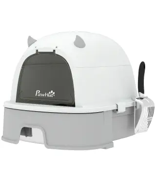 Arenero para Gatos L Caja de Arena para Gatos con Tapa Extraíble y Bandeja de Acero Inoxidable Extraíble Pala Gris