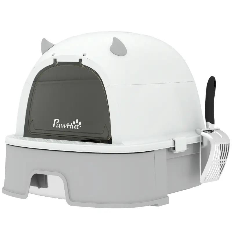 Arenero para Gatos L Caja de Arena para Gatos con Tapa Extraíble y Bandeja de Acero Inoxidable Extraíble Pala Gris