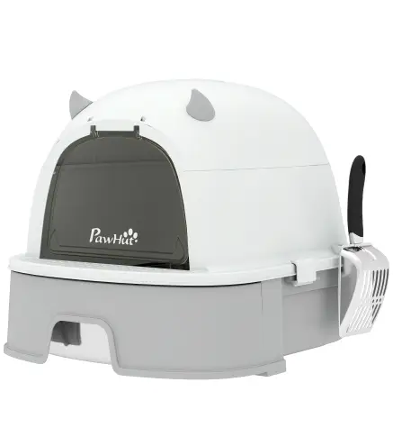 Arenero para Gatos L Caja de Arena para Gatos con Tapa Extraíble y Bandeja de Acero Inoxidable Extraíble Pala Gris