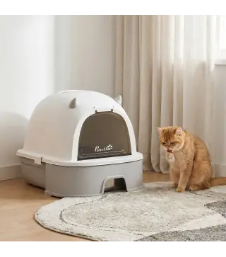 Arenero para Gatos L Caja de Arena para Gatos con Tapa Extraíble y Bandeja de Acero Inoxidable Extraíble Pala Gris