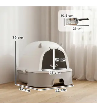 Arenero para Gatos L Caja de Arena para Gatos con Tapa Extraíble y Bandeja de Acero Inoxidable Extraíble Pala Gris