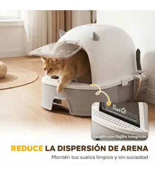 Arenero para Gatos L Caja de Arena para Gatos con Tapa Extraíble y Bandeja de Acero Inoxidable Extraíble Pala Gris