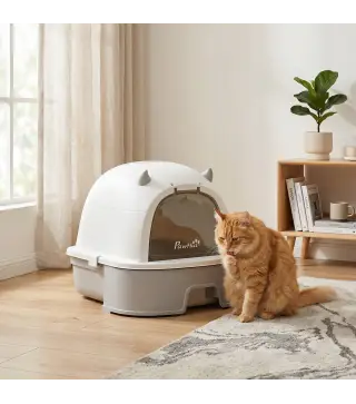 Arenero para Gatos L Caja de Arena para Gatos con Tapa Extraíble y Bandeja de Acero Inoxidable Extraíble Pala Gris