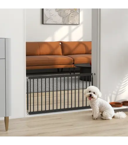 Barrera de Seguridad para Perros Pequeños Extensible 67-93,5 cm Altura 45 cm para Puertas y Escaleras Negro