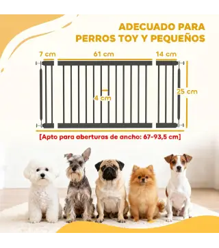Barrera de Seguridad para Perros Pequeños Extensible 67-93,5 cm Altura 45 cm para Puertas y Escaleras Negro