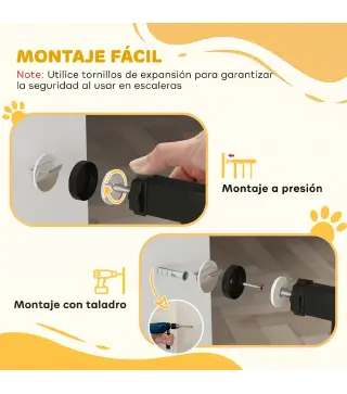 Barrera de Seguridad para Perros Pequeños Extensible 67-93,5 cm Altura 45 cm para Puertas y Escaleras Negro