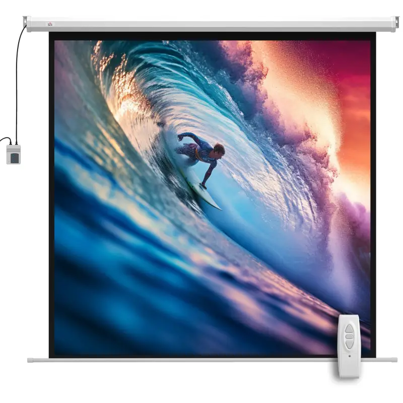 Pantalla de Proyector Eléctrica 92 Pulgadas Pantalla de Proyección con Control Remoto Formato 1:1 HD 4K Blanco