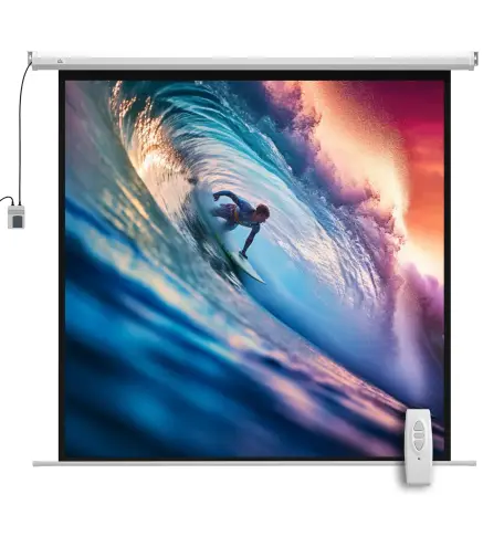 Pantalla de Proyector Eléctrica 92 Pulgadas Pantalla de Proyección con Control Remoto Formato 1:1 HD 4K Blanco