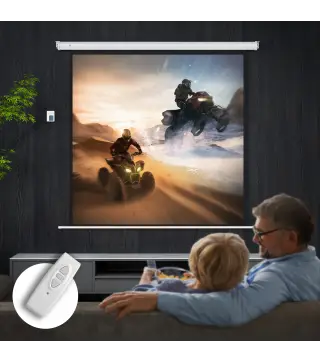 Pantalla de Proyector Eléctrica 92 Pulgadas Pantalla de Proyección con Control Remoto Formato 1:1 HD 4K Blanco