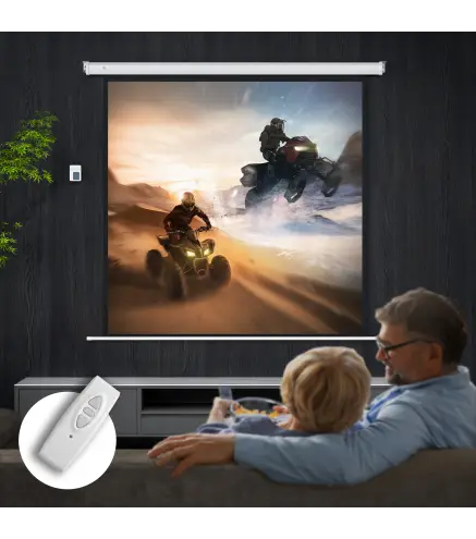 Pantalla de Proyector Eléctrica 92 Pulgadas Pantalla de Proyección con Control Remoto Formato 1:1 HD 4K Blanco