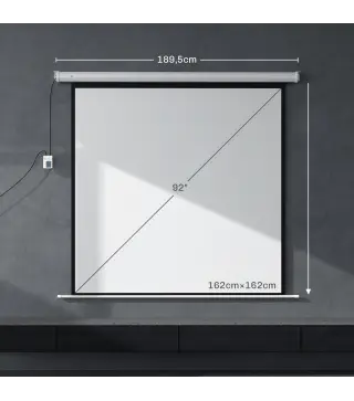 Pantalla de Proyector Eléctrica 92 Pulgadas Pantalla de Proyección con Control Remoto Formato 1:1 HD 4K Blanco