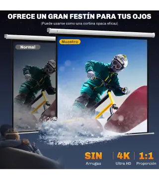 Pantalla de Proyector Eléctrica 92 Pulgadas Pantalla de Proyección con Control Remoto Formato 1:1 HD 4K Blanco