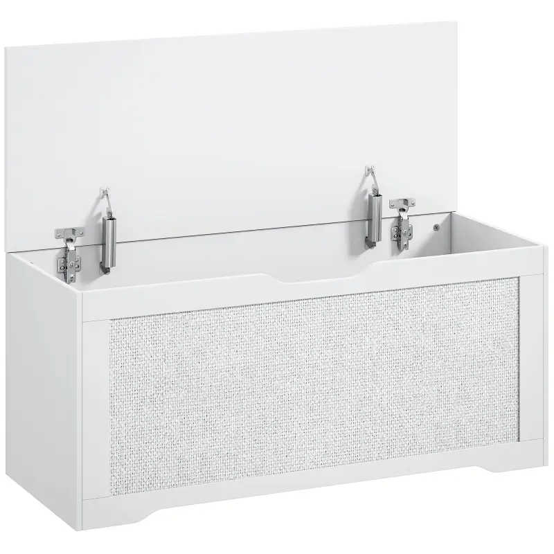 Baúl de Almacenaje 136L Banco de Almacenaje con Panel de Ratán para Recibidor 100x40x45 cm Blanco