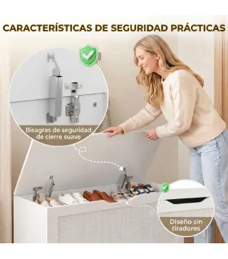 Baúl de Almacenaje 136L Banco de Almacenaje con Panel de Ratán para Recibidor 100x40x45 cm Blanco