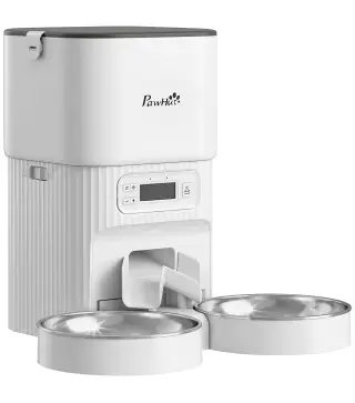 Comedero Gato Automático 4L Dispensador Comida para Gatos/Perros 1-6 Comidas al Día 2 Cuencos 2 Fuentes de Alimentación