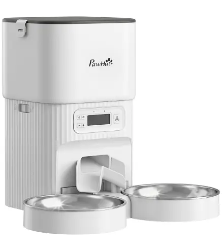 Comedero Gato Automático 4L Dispensador Comida para Gatos/Perros 1-6 Comidas al Día 2 Cuencos 2 Fuentes de Alimentación