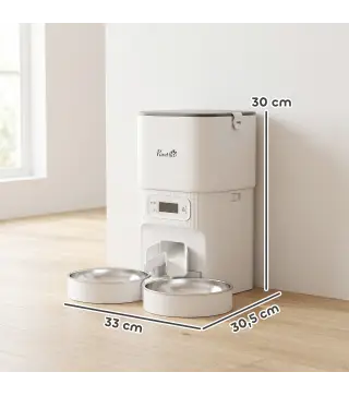Comedero Gato Automático 4L Dispensador Comida para Gatos/Perros 1-6 Comidas al Día 2 Cuencos 2 Fuentes de Alimentación