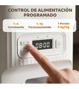 Comedero Gato Automático 4L Dispensador Comida para Gatos/Perros 1-6 Comidas al Día 2 Cuencos 2 Fuentes de Alimentación