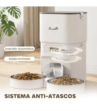 Comedero Gato Automático 4L Dispensador Comida para Gatos/Perros 1-6 Comidas al Día 2 Cuencos 2 Fuentes de Alimentación