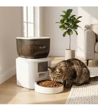 Comedero Automático 4L WiFi 2.4G para Gatos Perros con Control App 2 Cuencos 1-10 Comidas al Día Grabadora Voz 10s