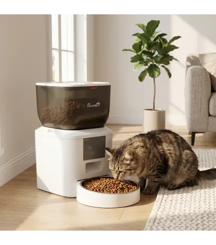 Comedero Automático 4L WiFi 2.4G para Gatos Perros con Control App 2 Cuencos 1-10 Comidas al Día Grabadora Voz 10s