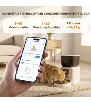 Comedero Automático 4L WiFi 2.4G para Gatos Perros con Control App 2 Cuencos 1-10 Comidas al Día Grabadora Voz 10s
