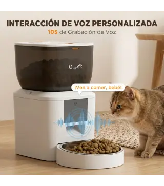 Comedero Automático 4L WiFi 2.4G para Gatos Perros con Control App 2 Cuencos 1-10 Comidas al Día Grabadora Voz 10s