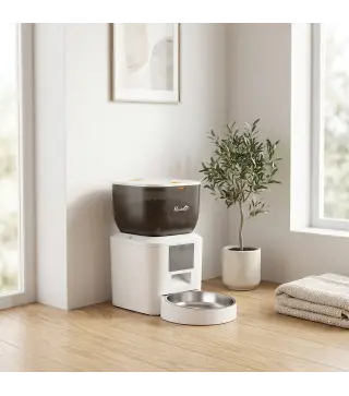 Comedero Automático 4L WiFi 2.4G para Gatos Perros con Control App 2 Cuencos 1-10 Comidas al Día Grabadora Voz 10s