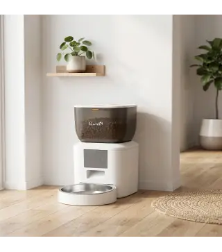 Comedero Automático 4L WiFi 2.4G para Gatos Perros con Control App 2 Cuencos 1-10 Comidas al Día Grabadora Voz 10s