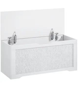Baúl de Almacenaje 108L Banco de Almacenaje con Panel de Ratán Tapa Brazos de Soporte para Recibidor 80x40x45 cm Blanco
