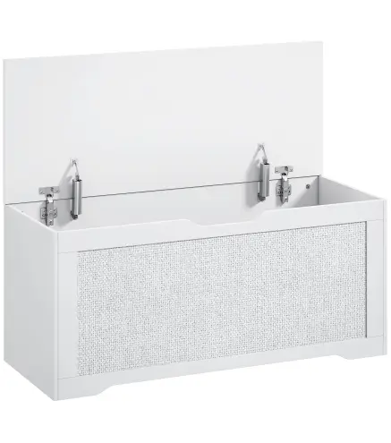 Baúl de Almacenaje 108L Banco de Almacenaje con Panel de Ratán Tapa Brazos de Soporte para Recibidor 80x40x45 cm Blanco