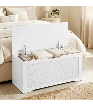 Baúl de Almacenaje 108L Banco de Almacenaje con Panel de Ratán Tapa Brazos de Soporte para Recibidor 80x40x45 cm Blanco